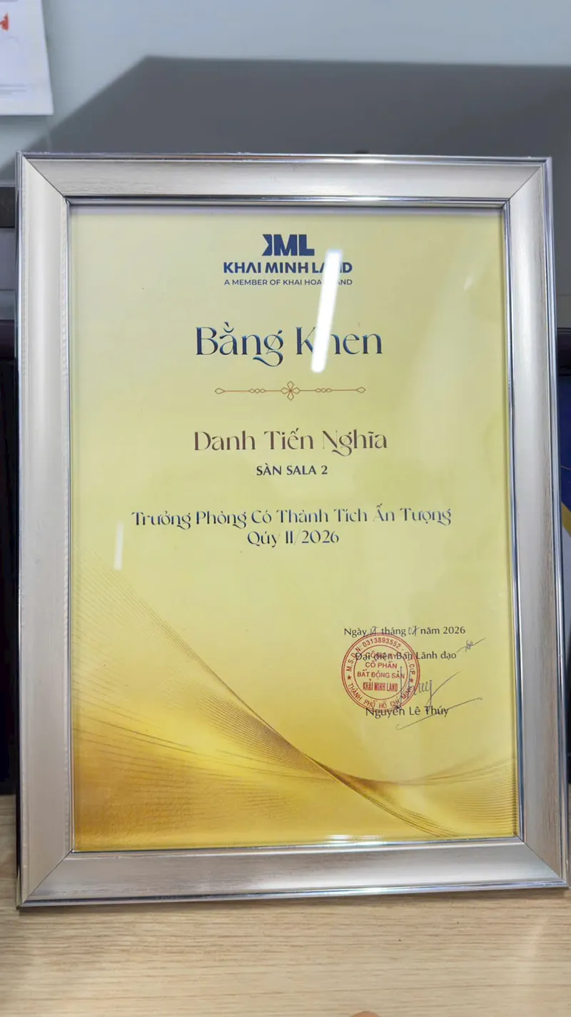 Bằng khen trưởng phòng có thành tích ấn tượng Quý II/2026 của Danh Tiến Nghĩa