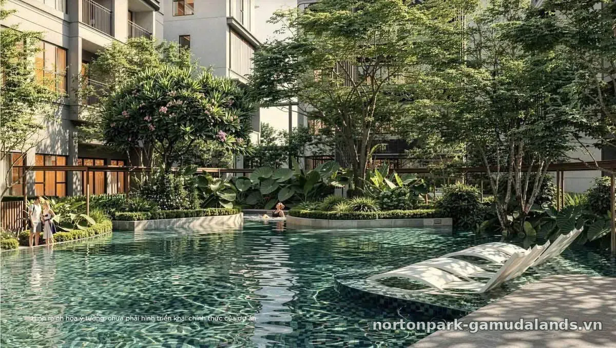Hồ bơi nhiệt đới và giường nổi tại Norton Park