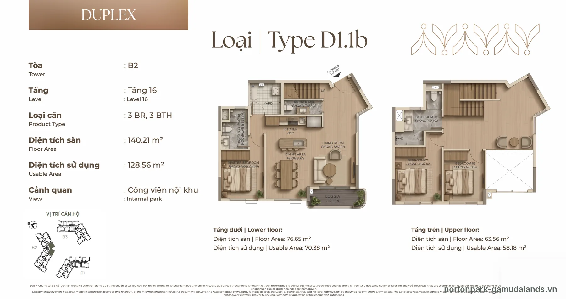 Layout căn Duplex D1.1b Norton Park 140,21 m²