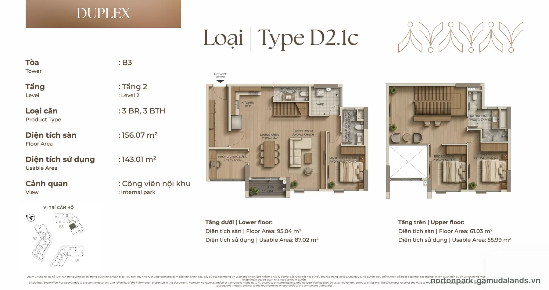 Layout căn Duplex D2.1c Norton Park 156,07 m²