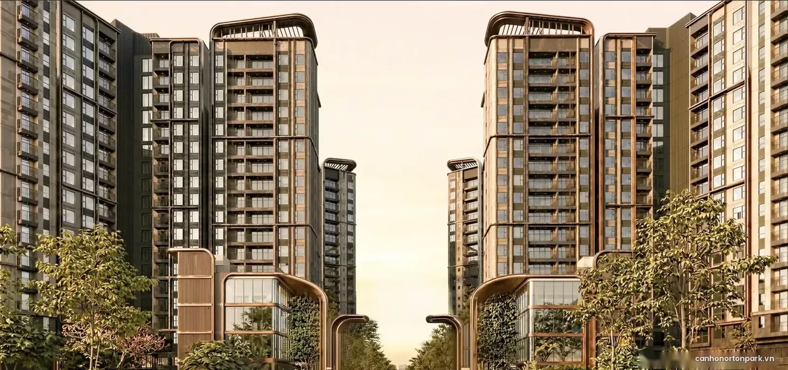 Trục đường nội khu giữa các tòa tháp Norton Park
