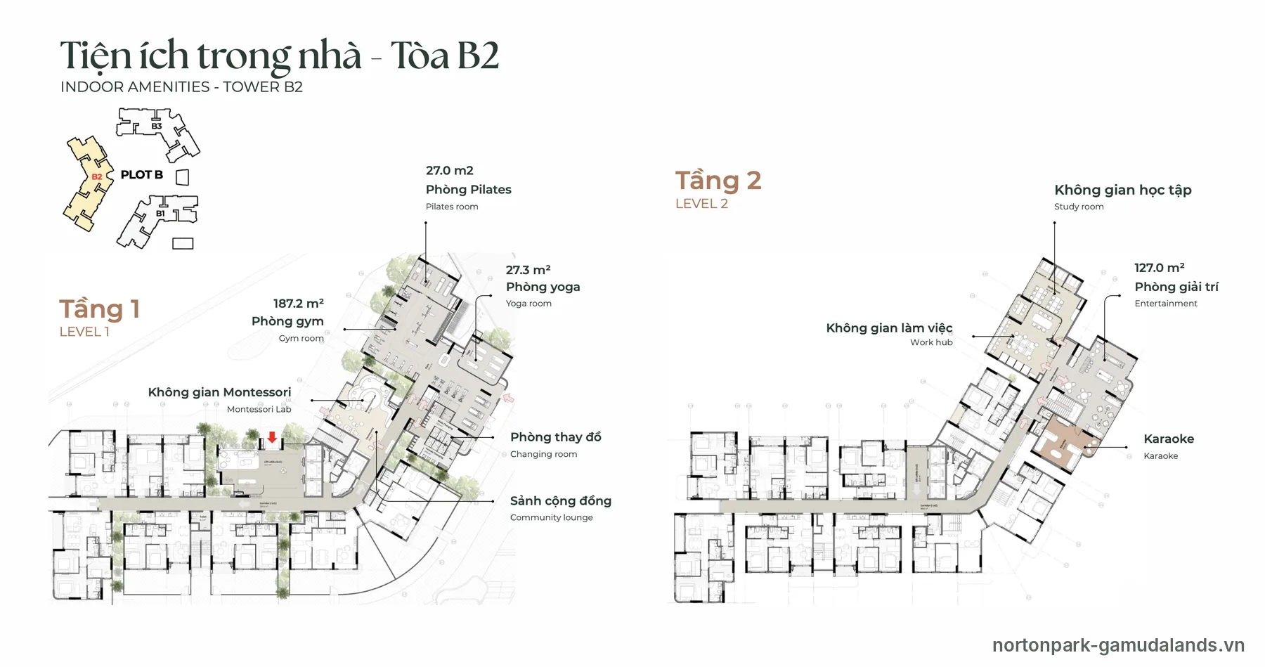 Mặt bằng tiện ích trong nhà tòa B2 Norton Park